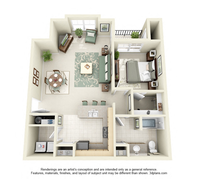 Floor plan for 1 bed, 1 bath, 819 sqft